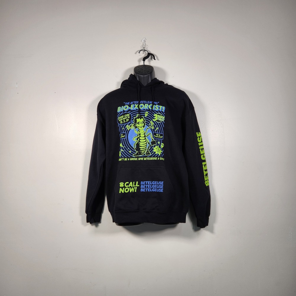 RIPPLE JUNCTION Beetlejuice Hoodie Mens L Black Bio-Exorcist Graphic Goth Film